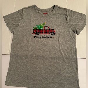 Ladies L Gray Christmas Truck T-Shirt